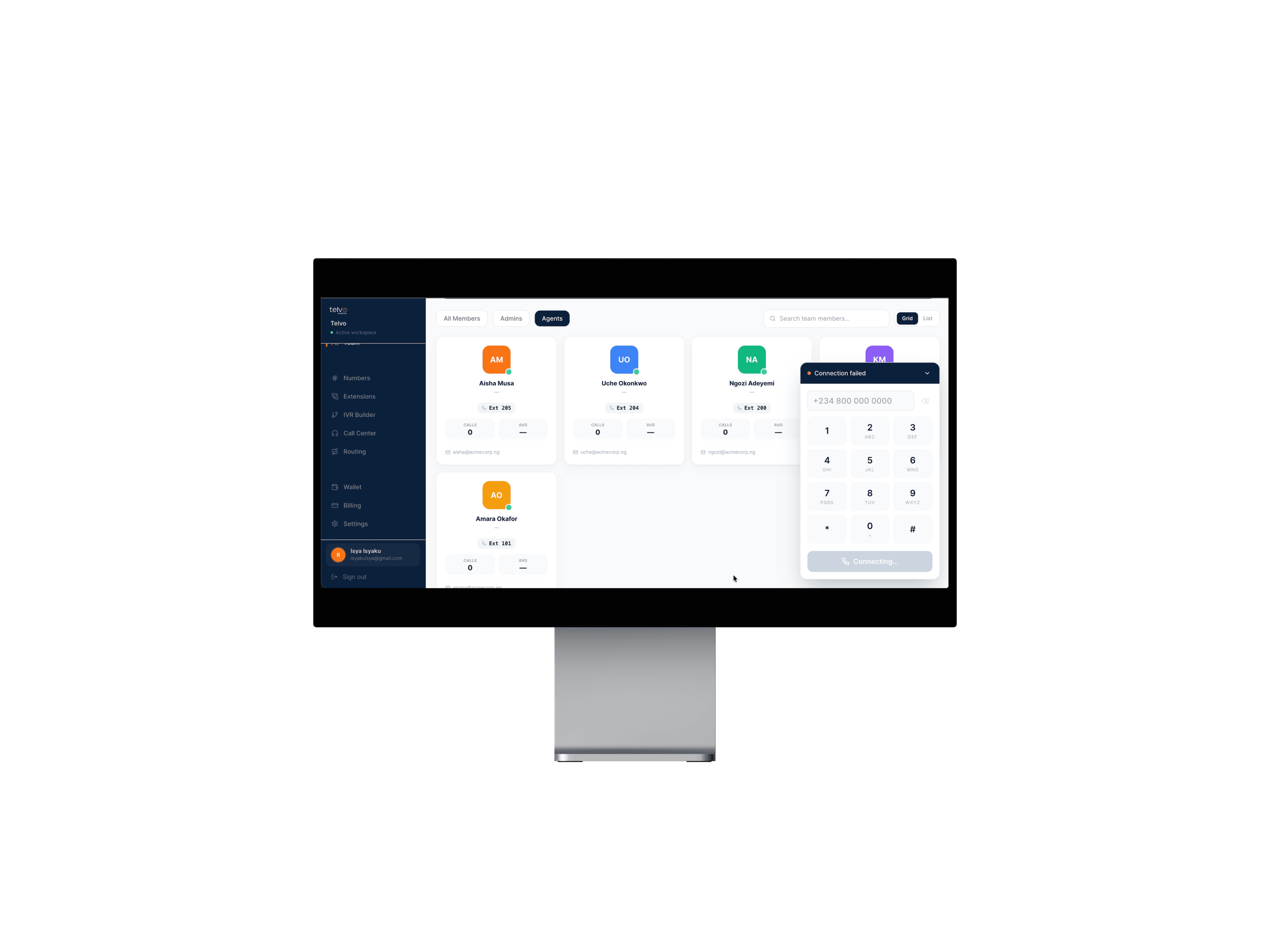 Telvo Suite team dashboard