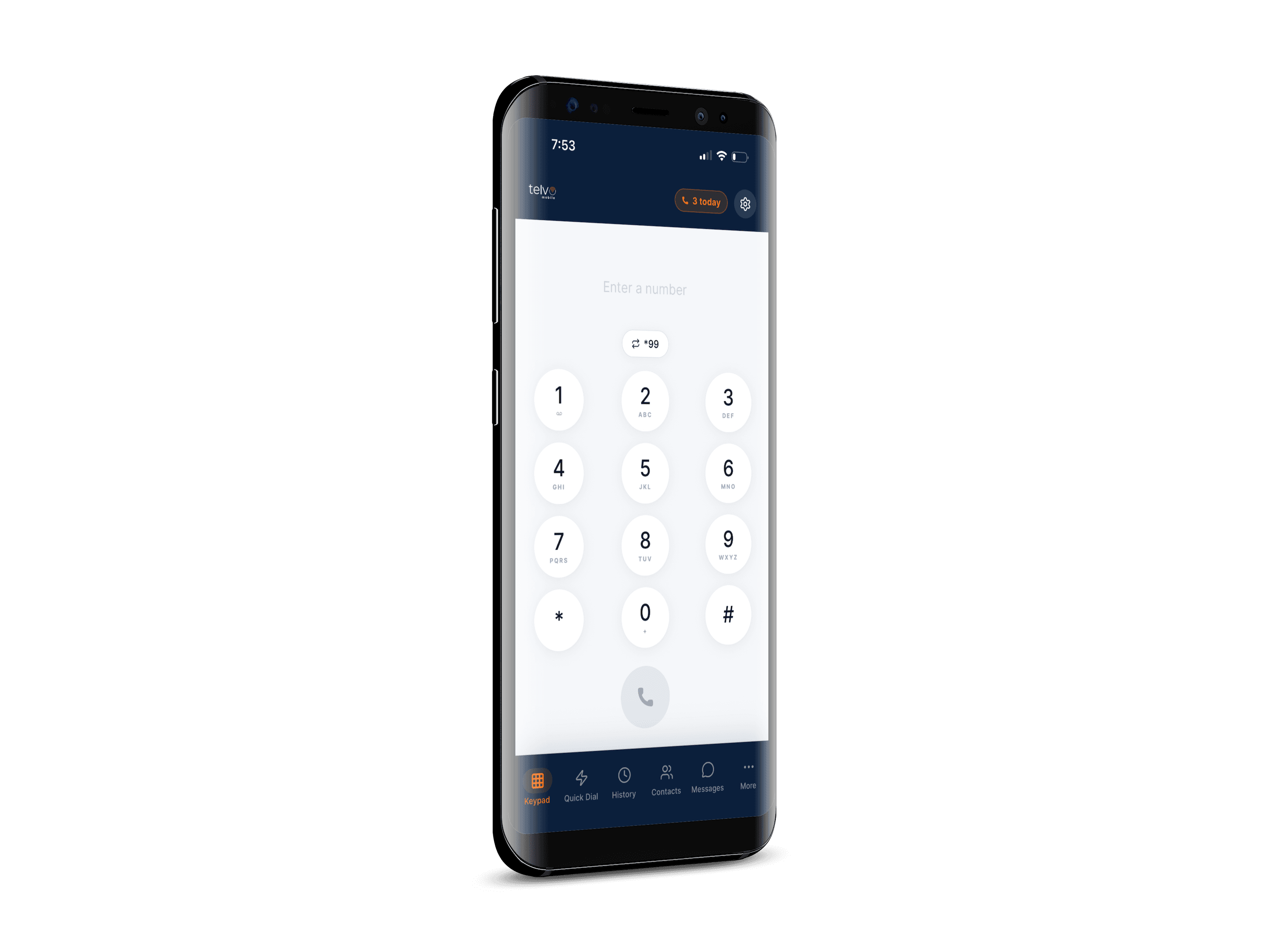 Telvo Talk dialer screen