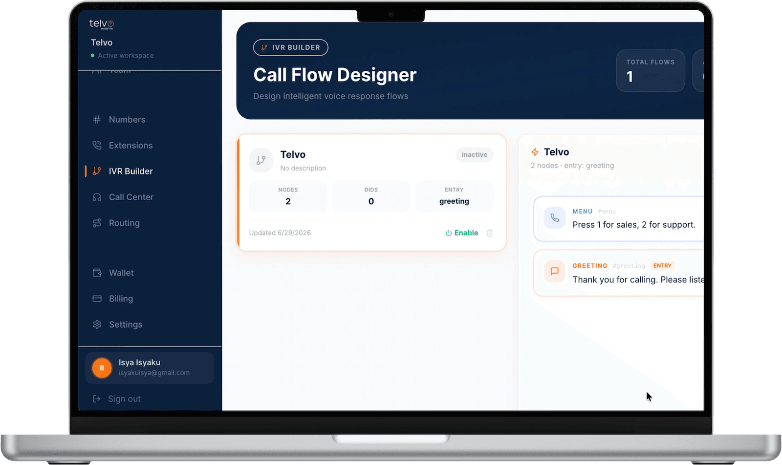 Telvo Suite IVR call-flow designer
