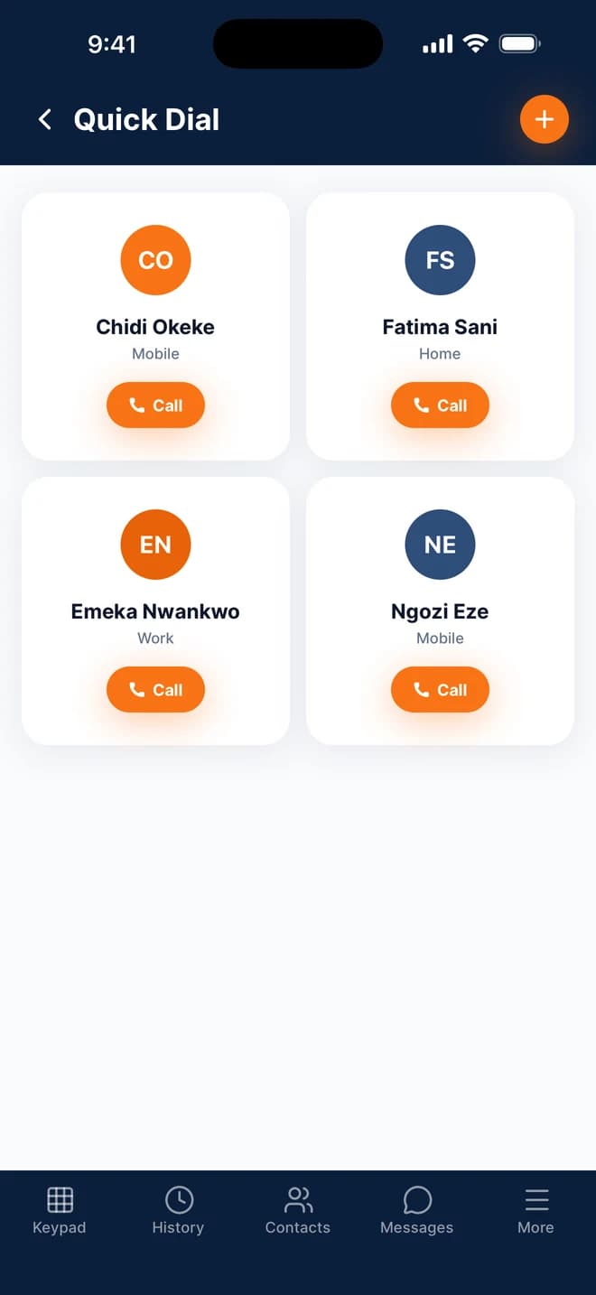 Quick dial in the Telvo app